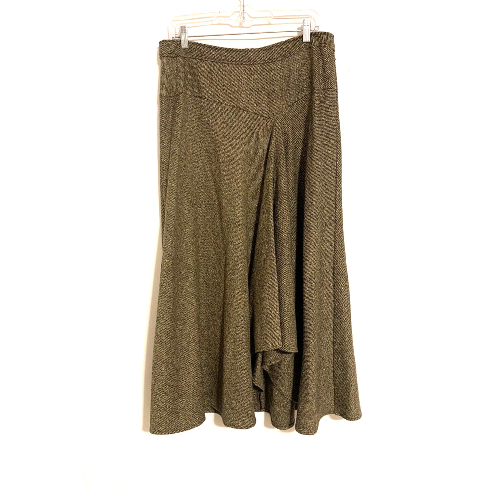 Isabella Bird Womens Skirt 12 Wool Silk Brown Aline Midi Slits Fall Boho Hippie